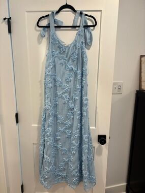 En Saison Pale Blue Floral Knit Tie-Shoulder Maxi Dress